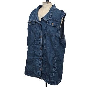 The Skyline Collection Denim Vest Women's XL Star Buttons Jean Waistcoat‎ Pocket